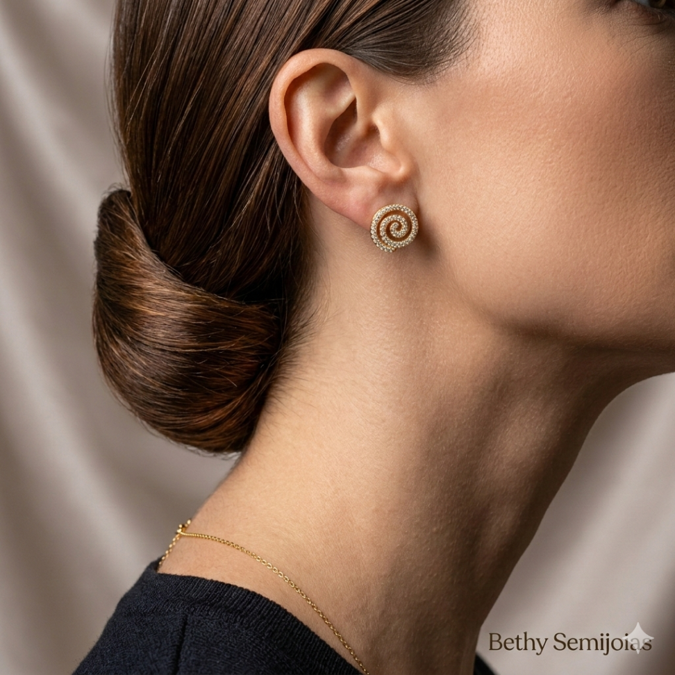 Brincos espiral cravejado zircônia folheado a ouro - #2