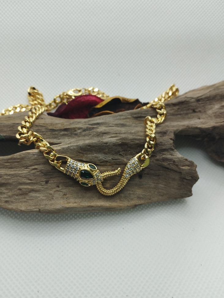 Colar Grumet Serpente cravejado folheado - #2