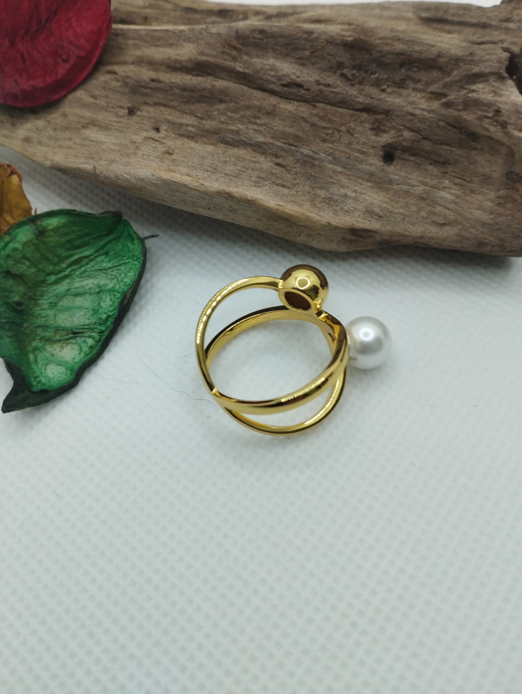 Anel Cruzado de Pérola e esfera lisa - #5
