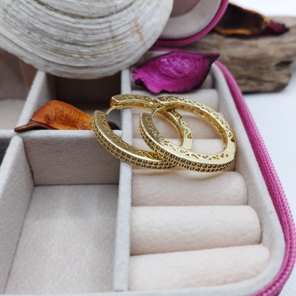 Brincos Argola 2 filetes de zircônias e vazada - #3