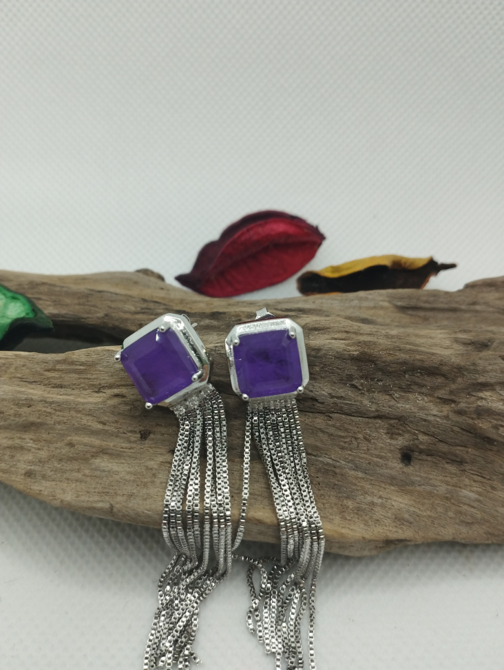 Brinco quadrado fusion lilás - #2