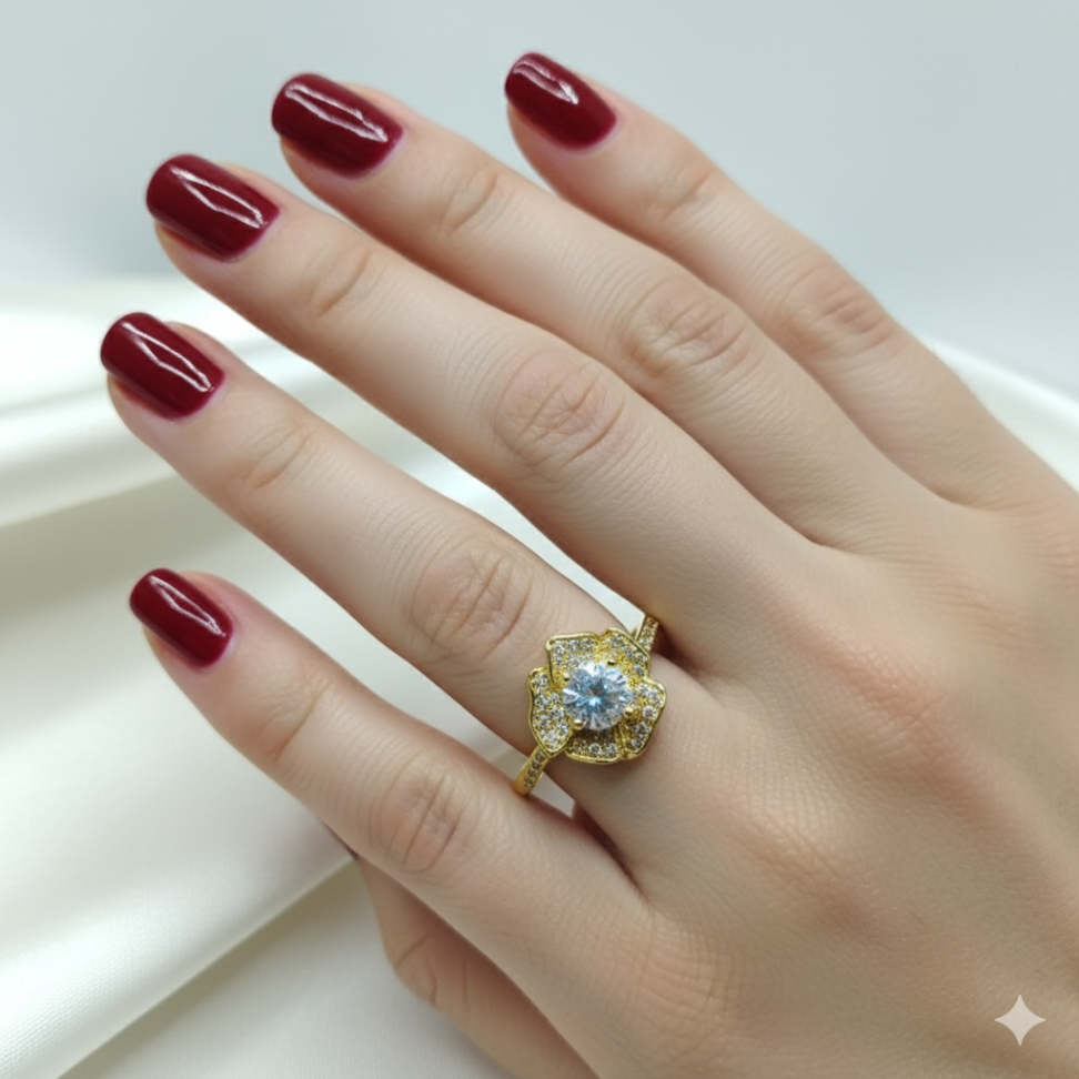 Anel flor cravejado com uma zircônia Central - #2