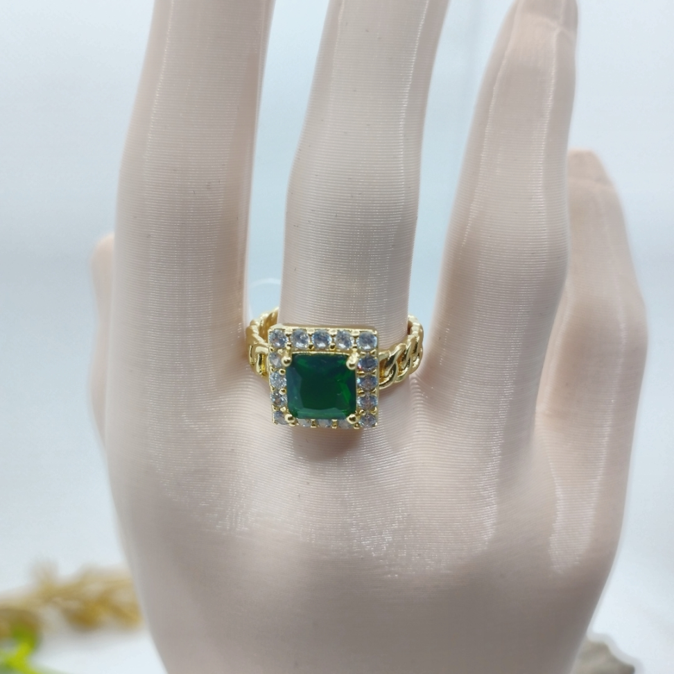 Anel elos grumet e pedra de zircônia verde - #3