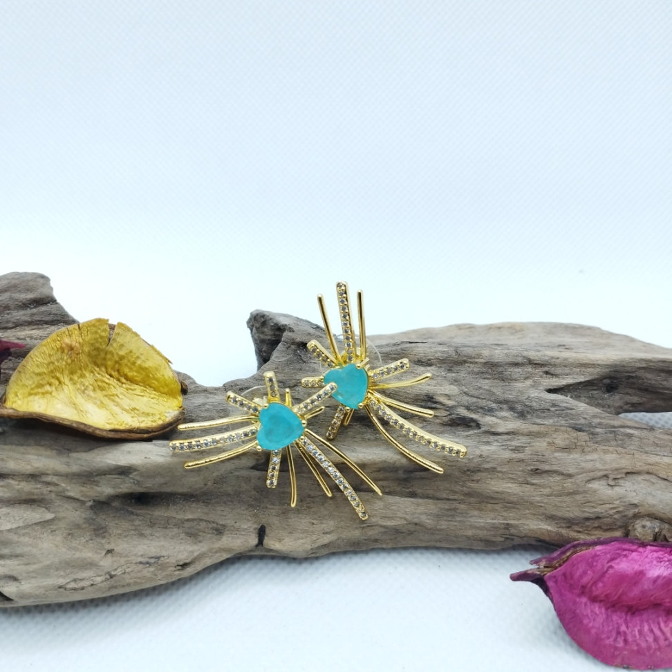 Brinco Coração pedra fusion raio e astes cravejadas - #2