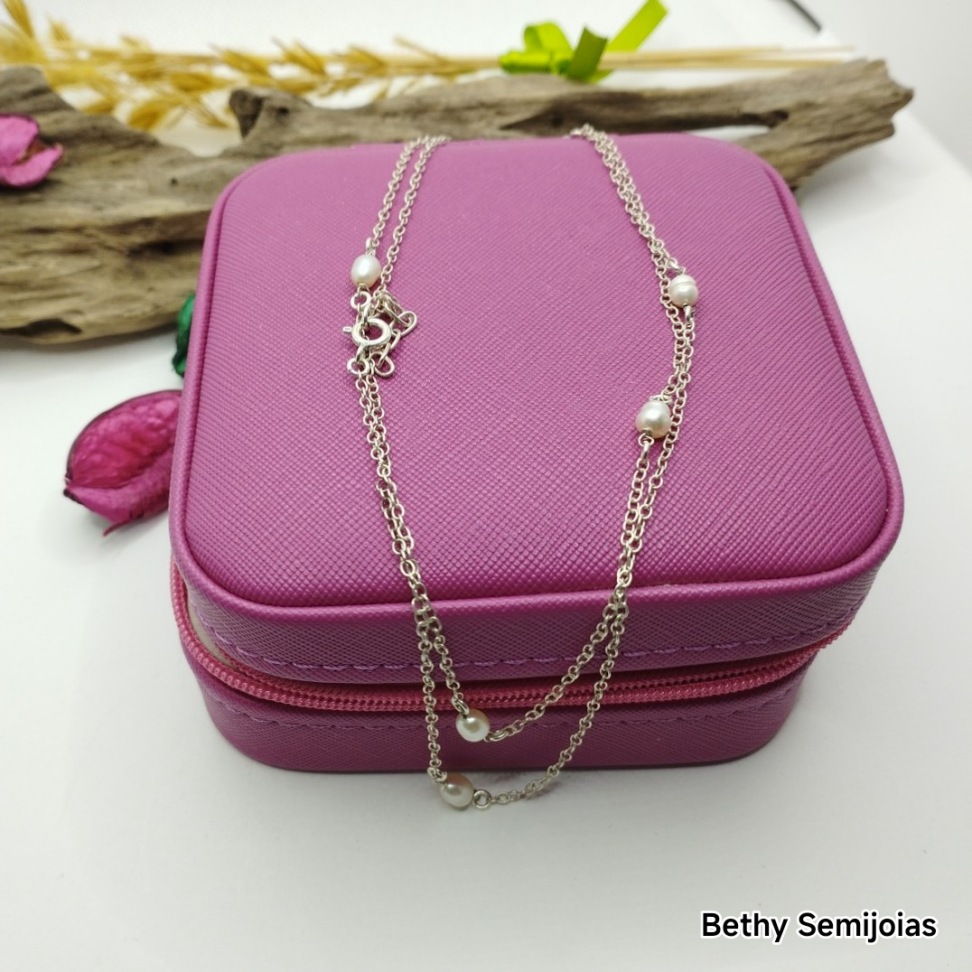 Colar comprido de prata com pérolas - #2