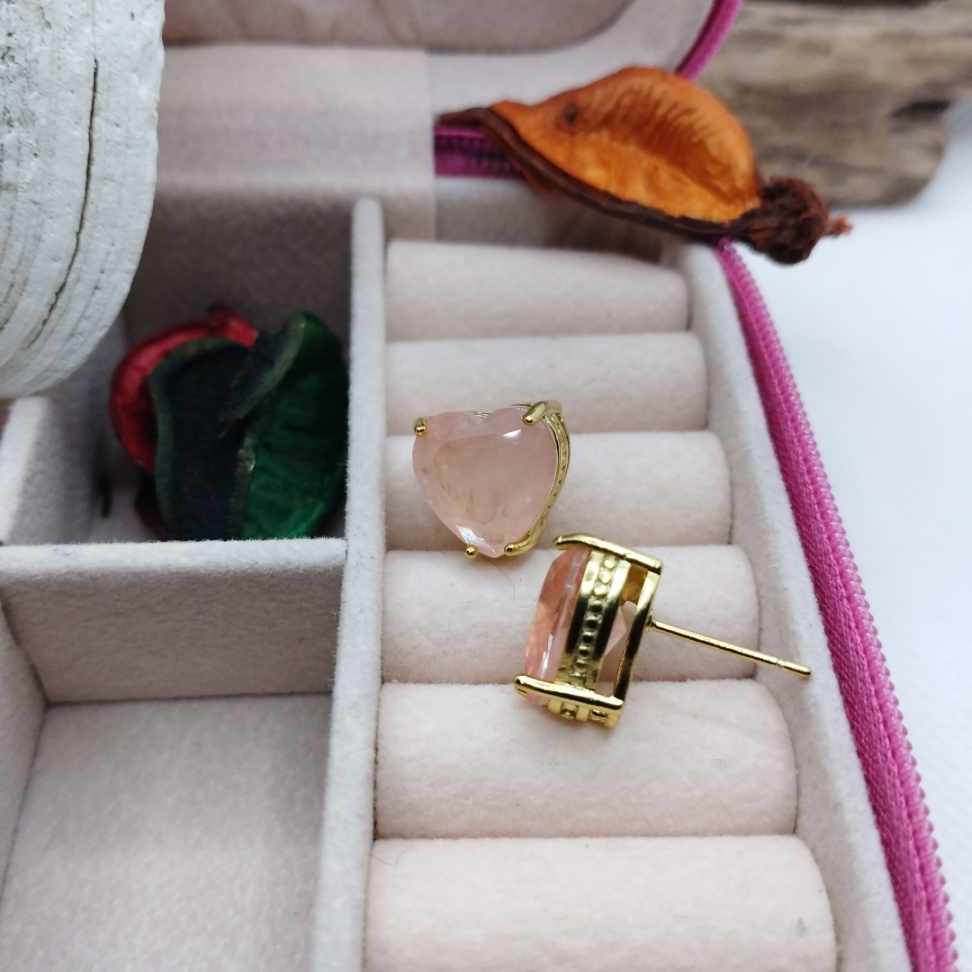 Brinco Coração Lapidado rosa - #4