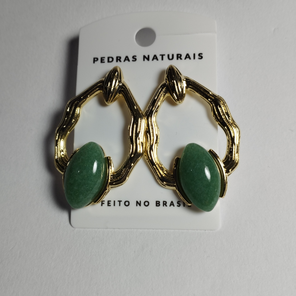Brinco quartzo verde folheado a ouro - #3