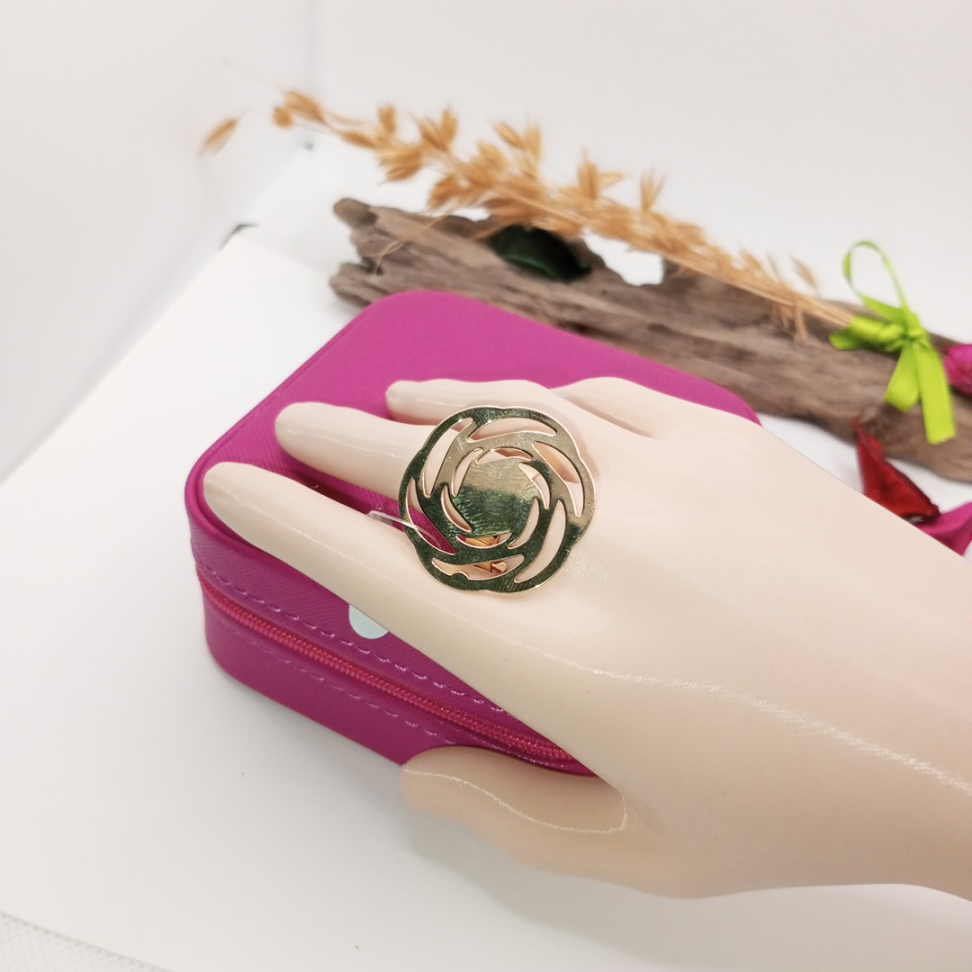 Anel flor vazada grande regulável folheado - #2