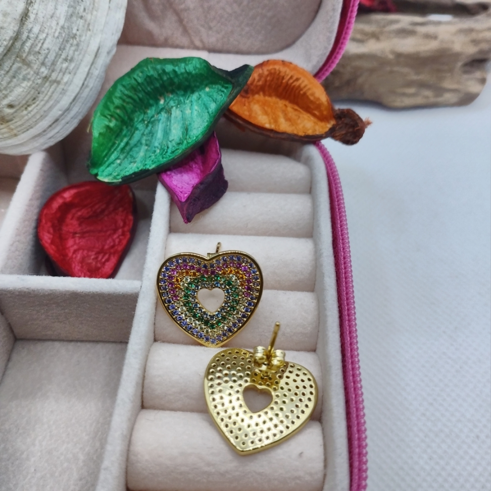 Brinco coração colorido em zircônia - #4