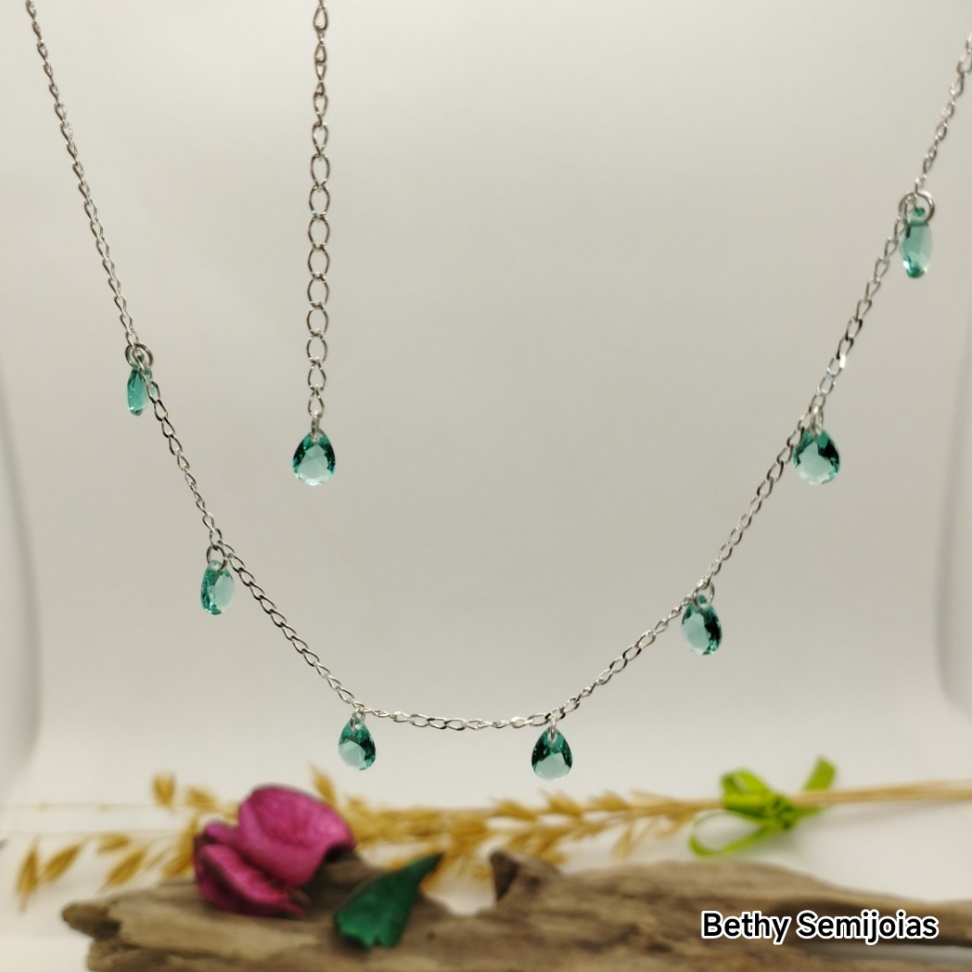 Chocker cristais gota verde água - #3