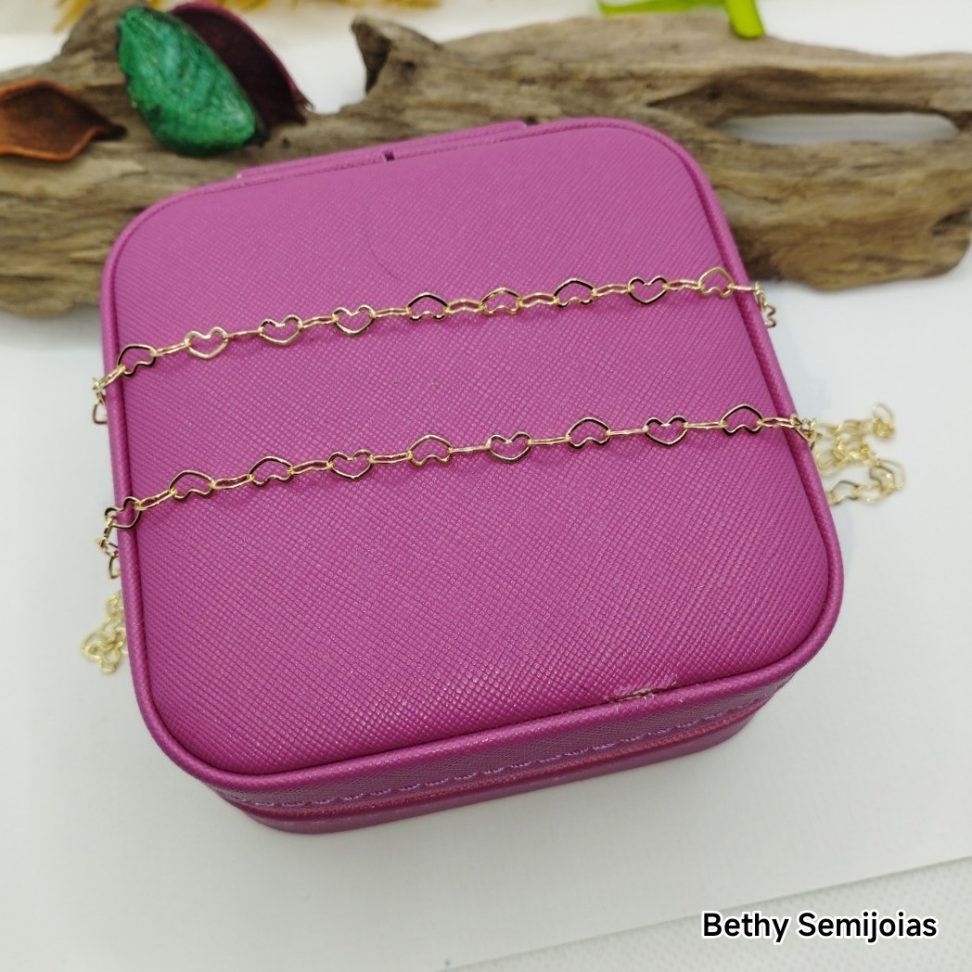 Corrente elos corações 3mm 45 cm folheado - #3