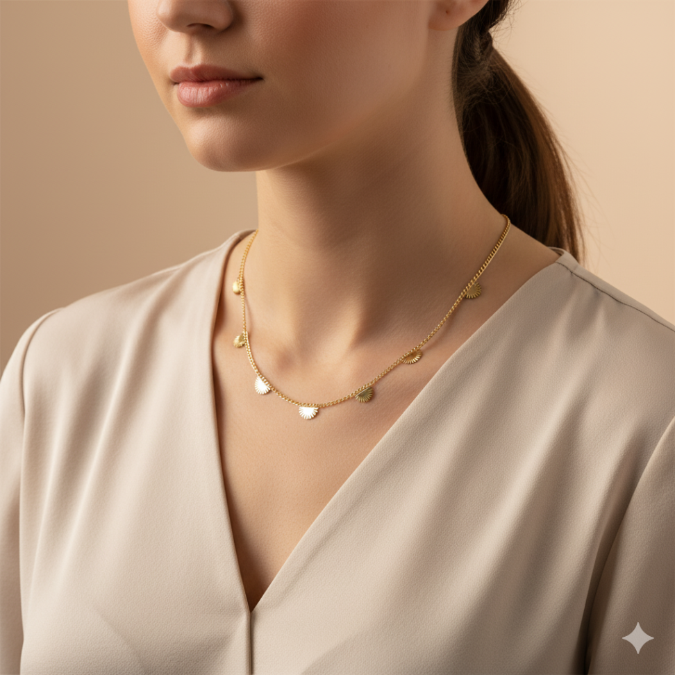 Colar elos delicados e meia concha brilhante - #2