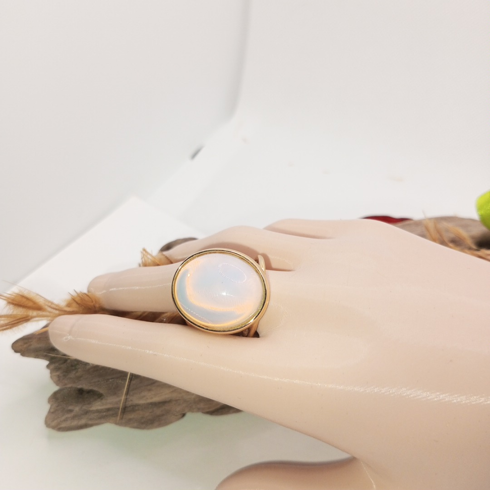 Anel folheado regulável com pedra da lua - #3