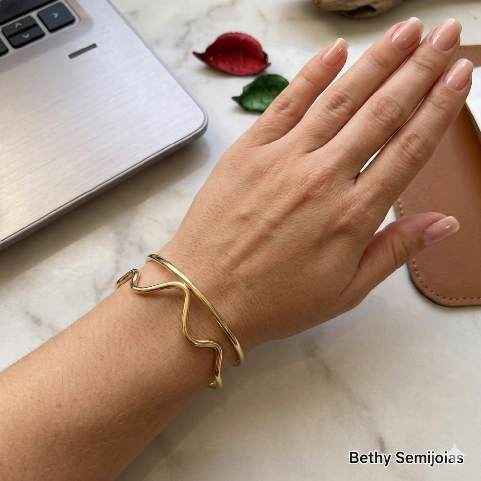 Bracelete do pro liso e ondulado folheado a ouro - #2