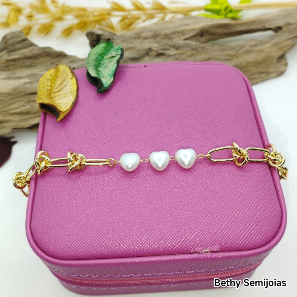 Pulseira coração Pérola Shell - #3