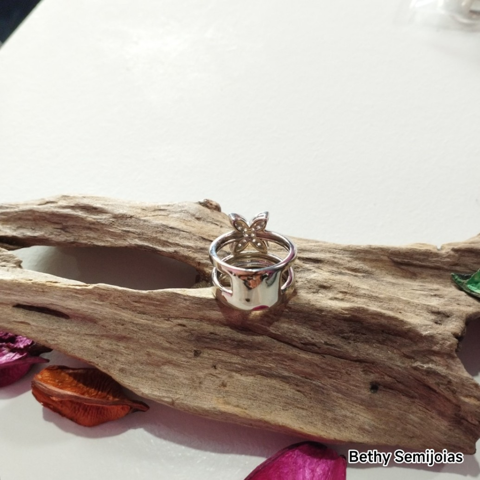 Anel ródio borboleta cravejada - #2