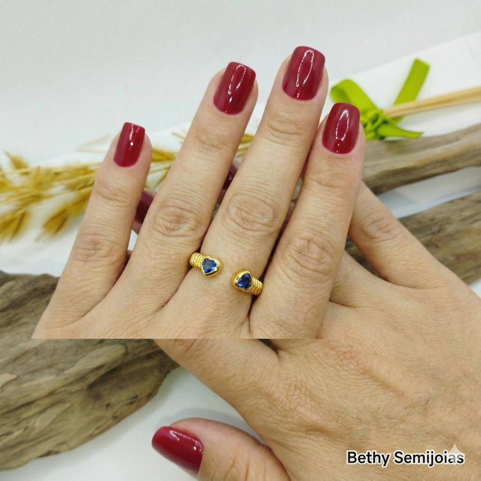 Anel aberto coração azul - #2