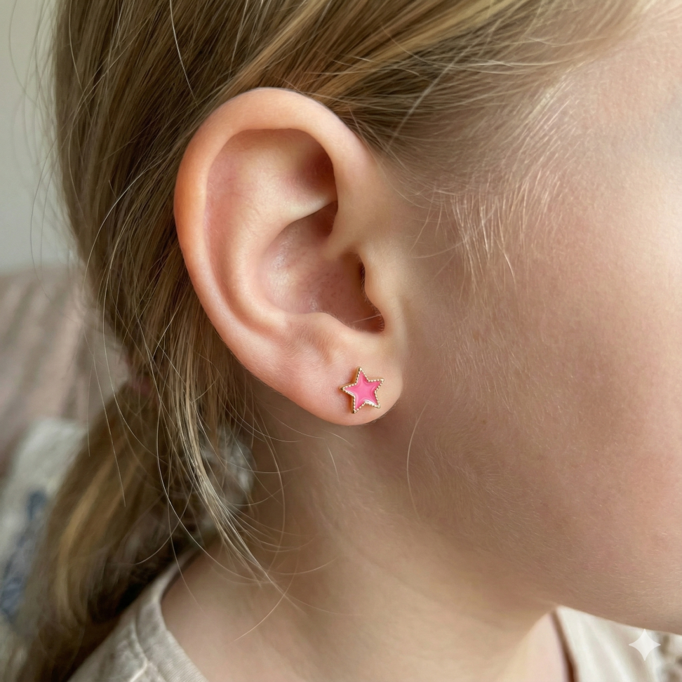 Brinco estrela pink infantil folheado - #2