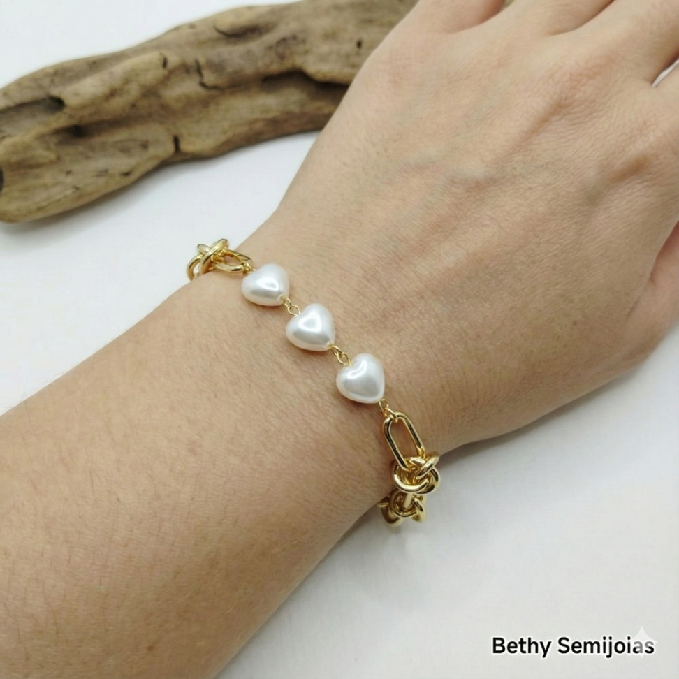 Pulseira coração Pérola Shell - #2