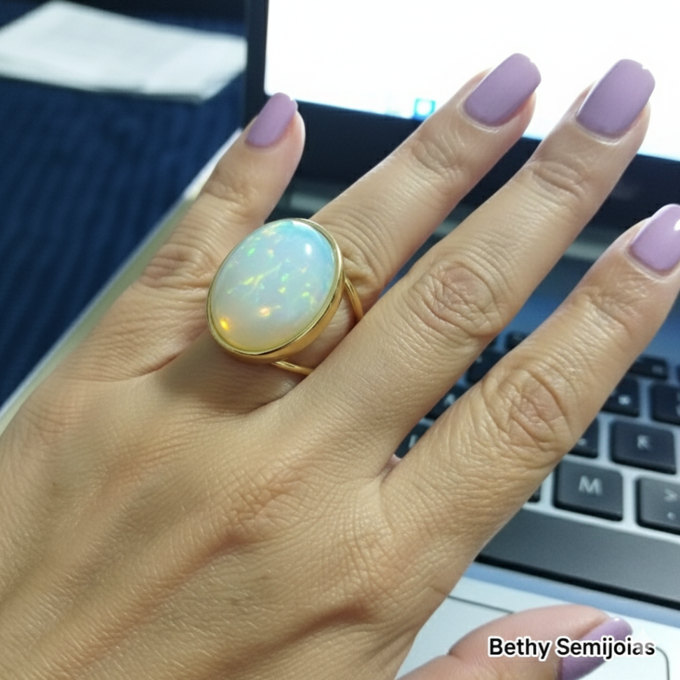 Anel folheado regulável com pedra da lua - #2