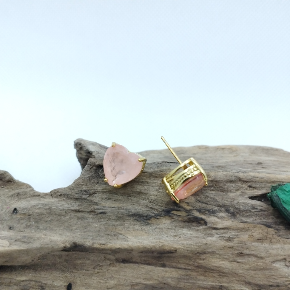 Brinco Coração Lapidado rosa - #5