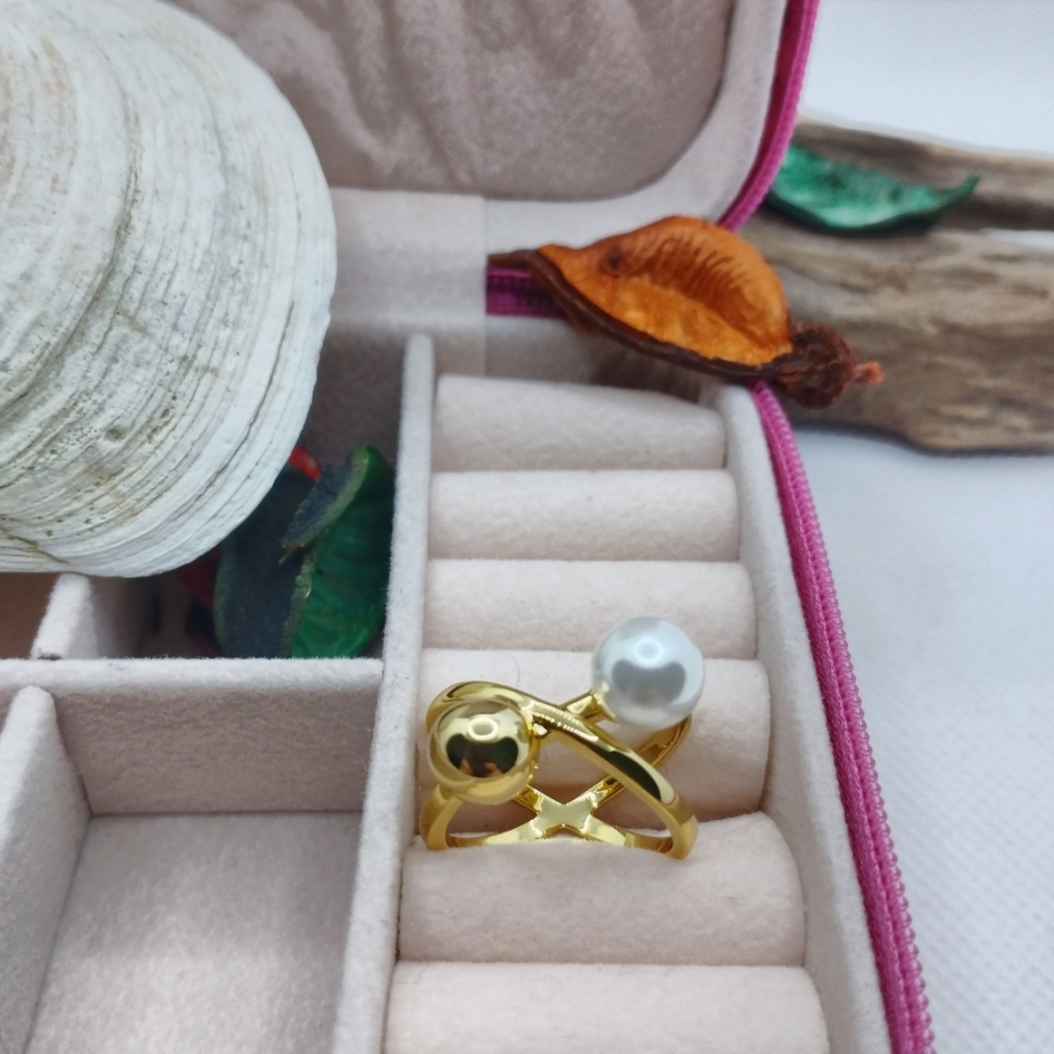 Anel Cruzado de Pérola e esfera lisa - #2
