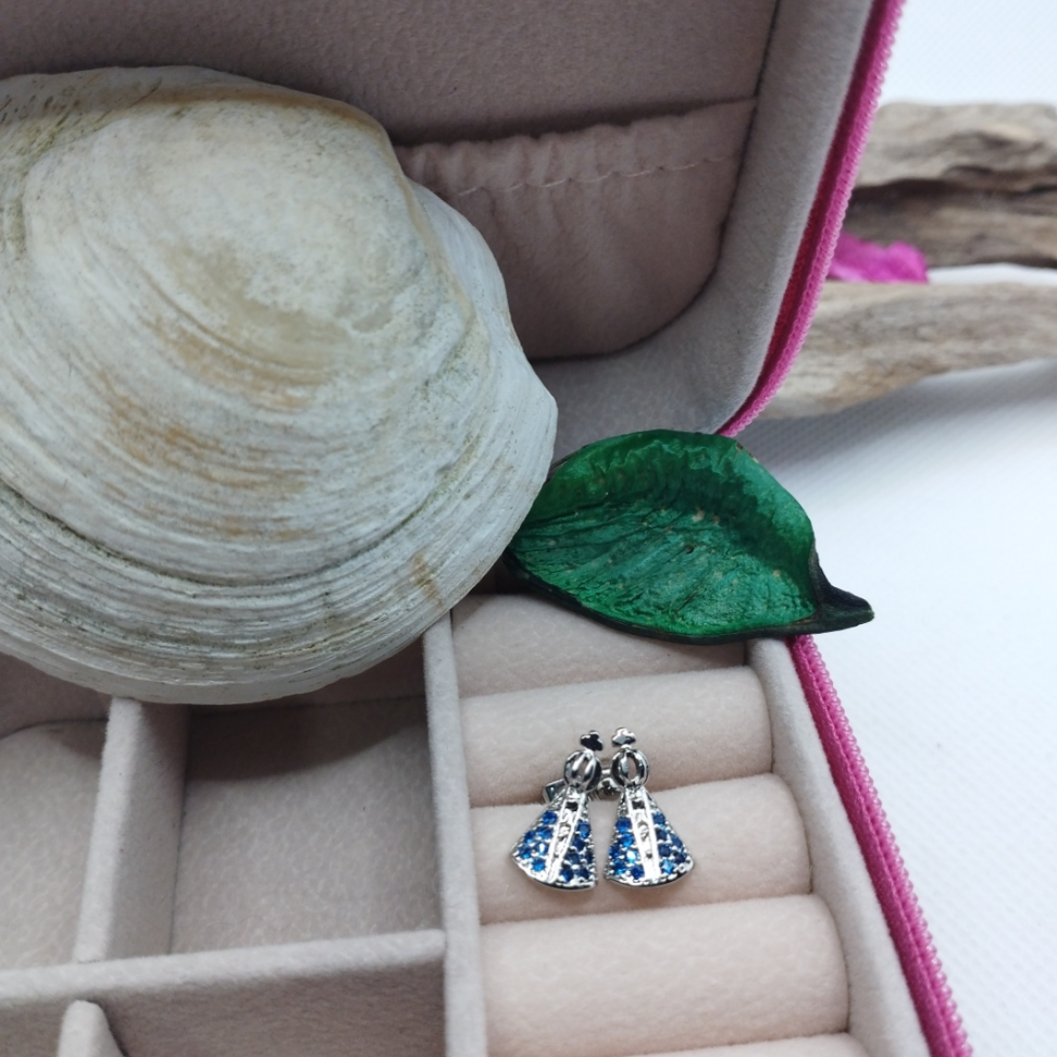 Brincos Nossa Senhora Aparecida Cravejados em zircônias azuis - #2