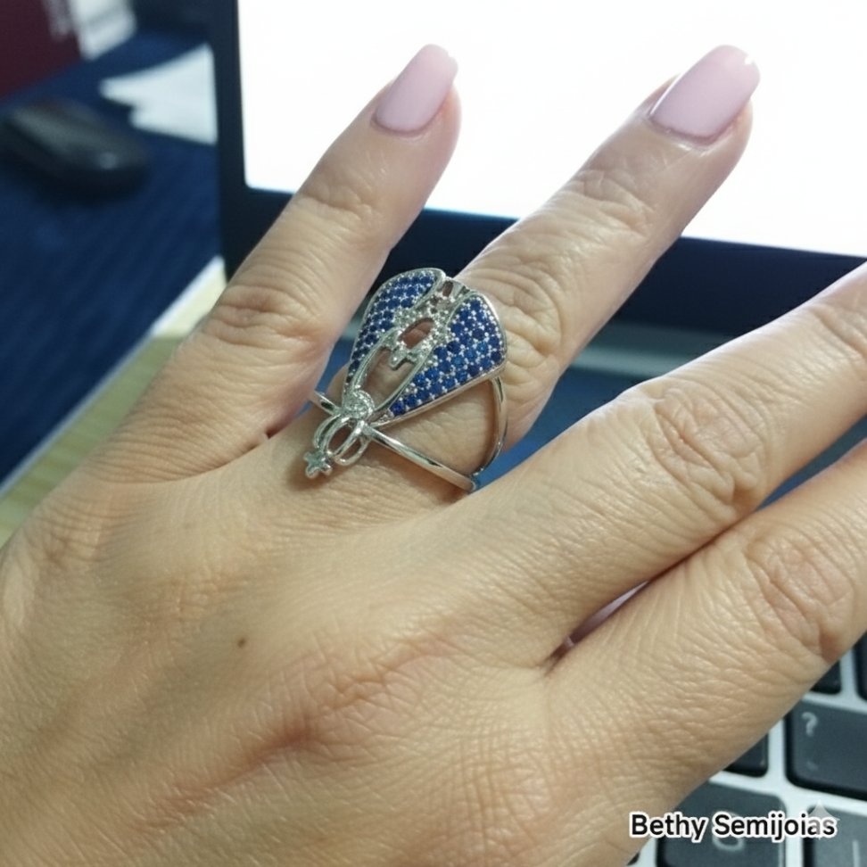 Anel de Nossa Senhora com manto azul cravejado - #2