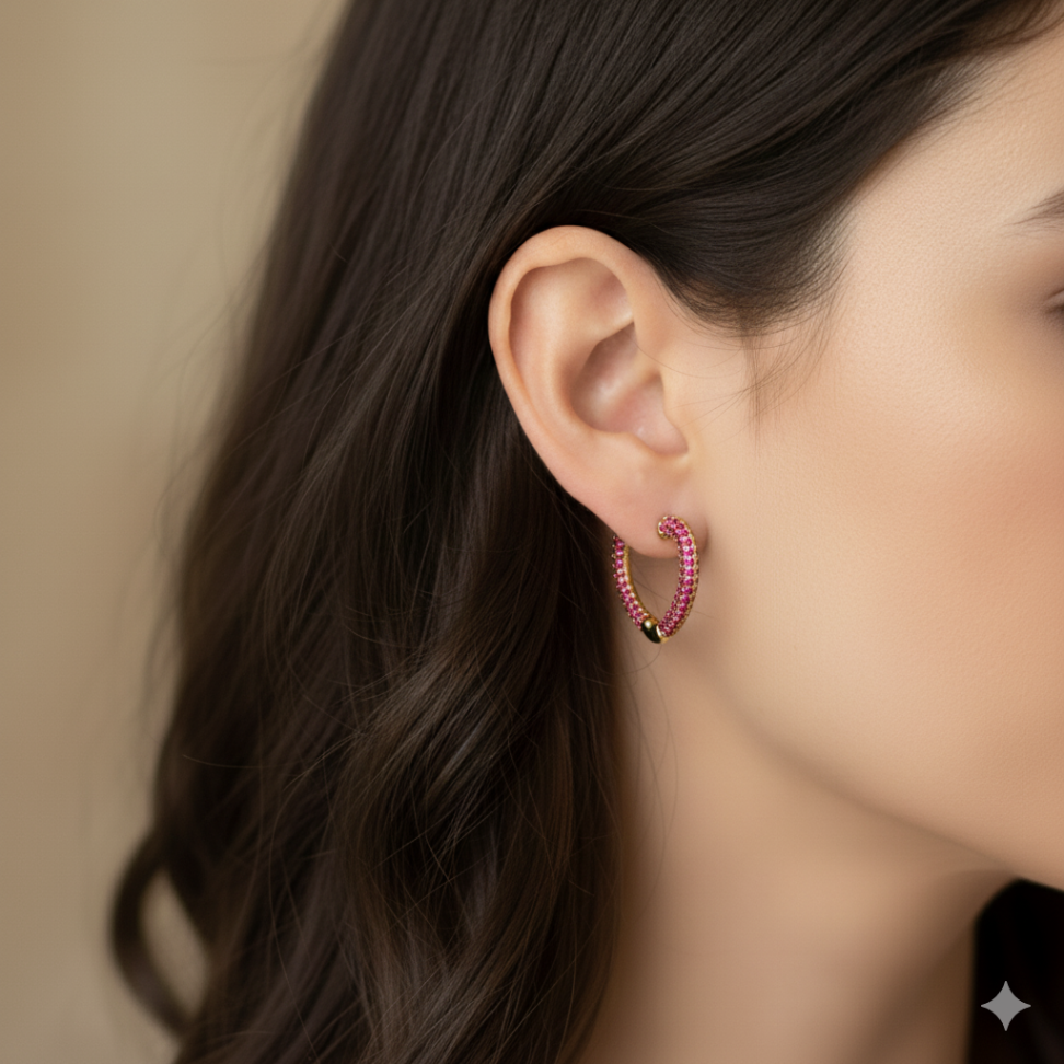 Brinco coração de lado cravejado de zircônias Pink - #2