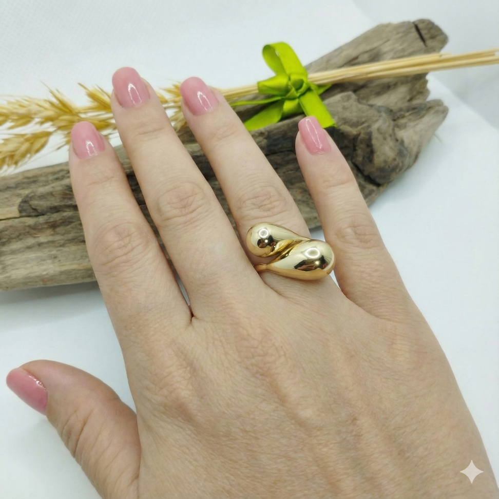 Anel 2 gotas centrais folheado - #3