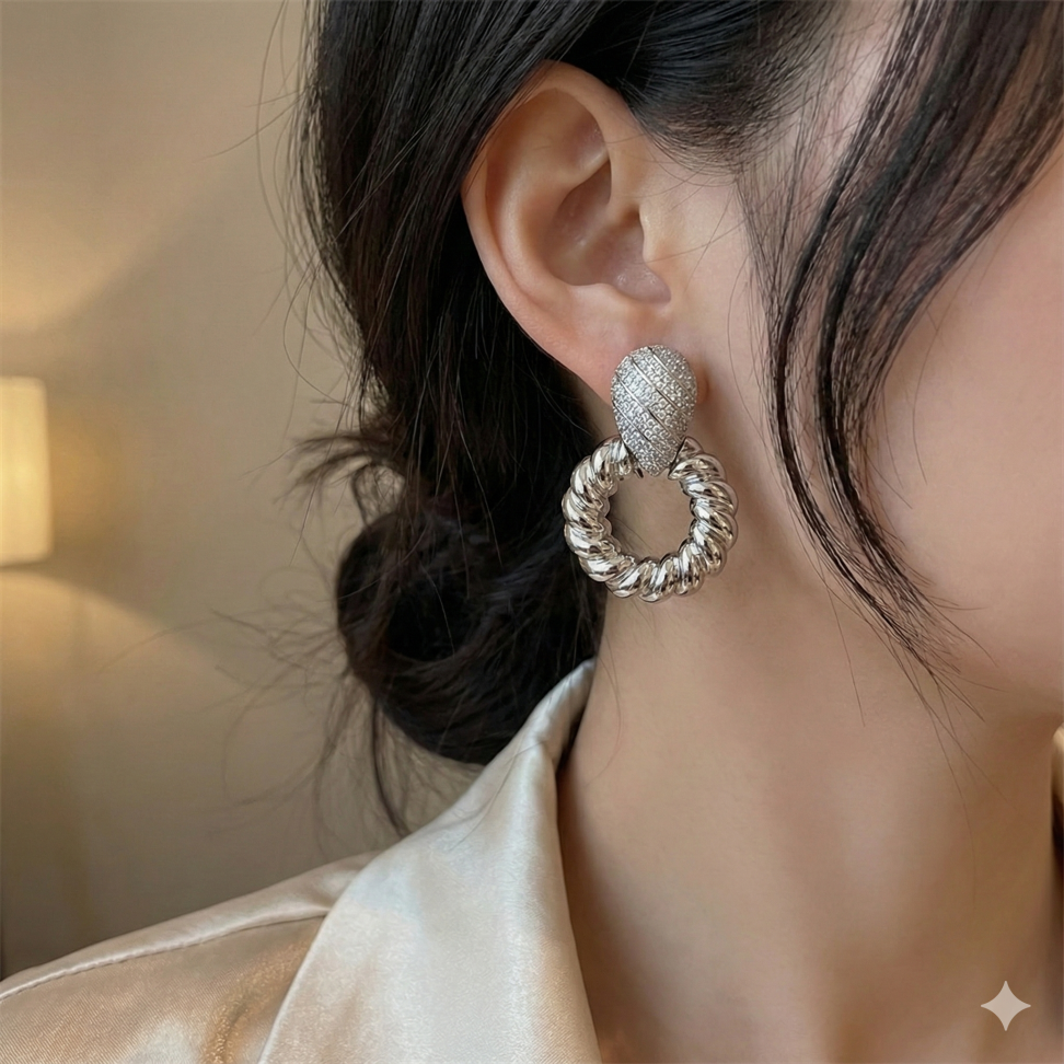 Brinco base gota cravejada e aro orgânico - #2