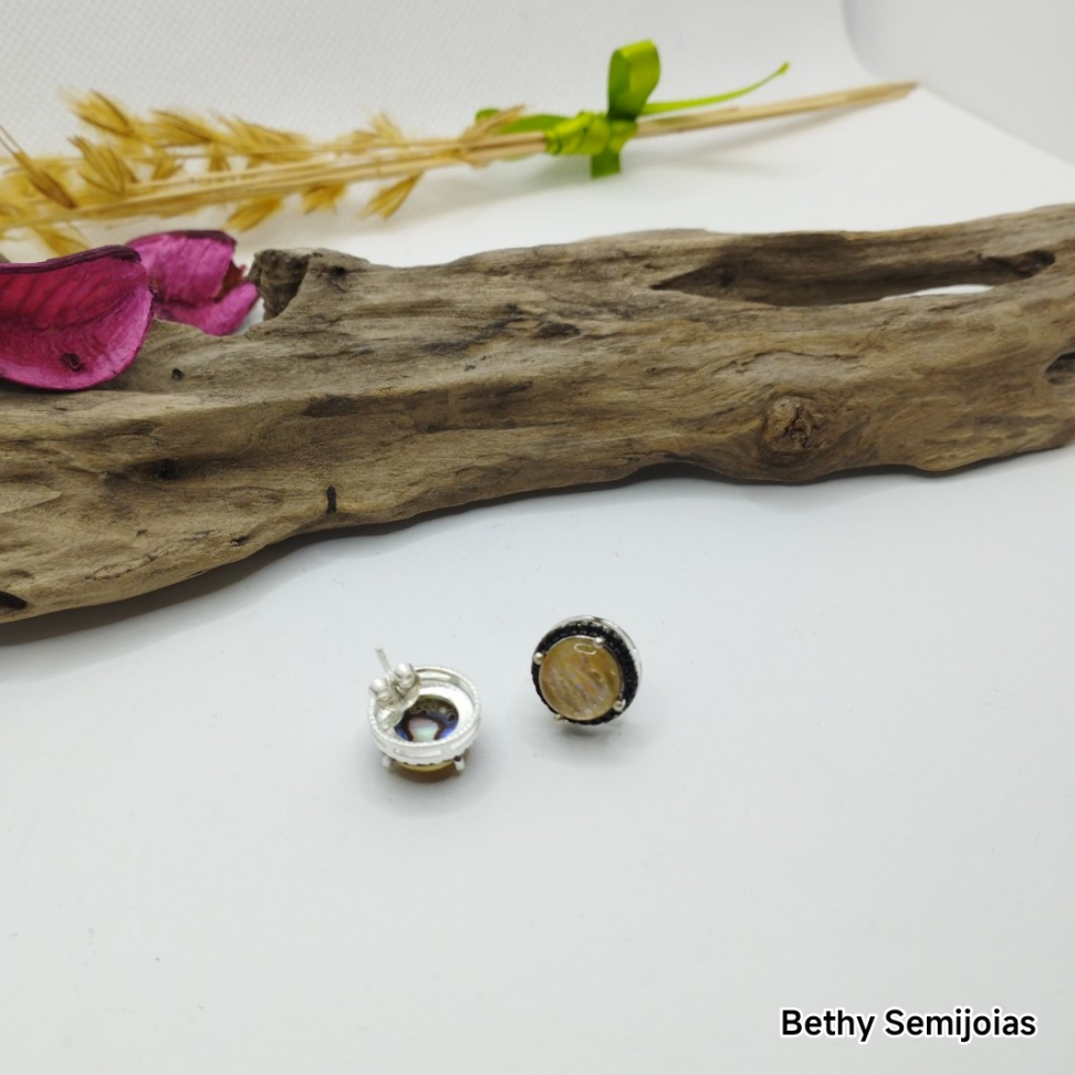 Brinco pedra marmorizada e pavê black cravejado ao redor - #4