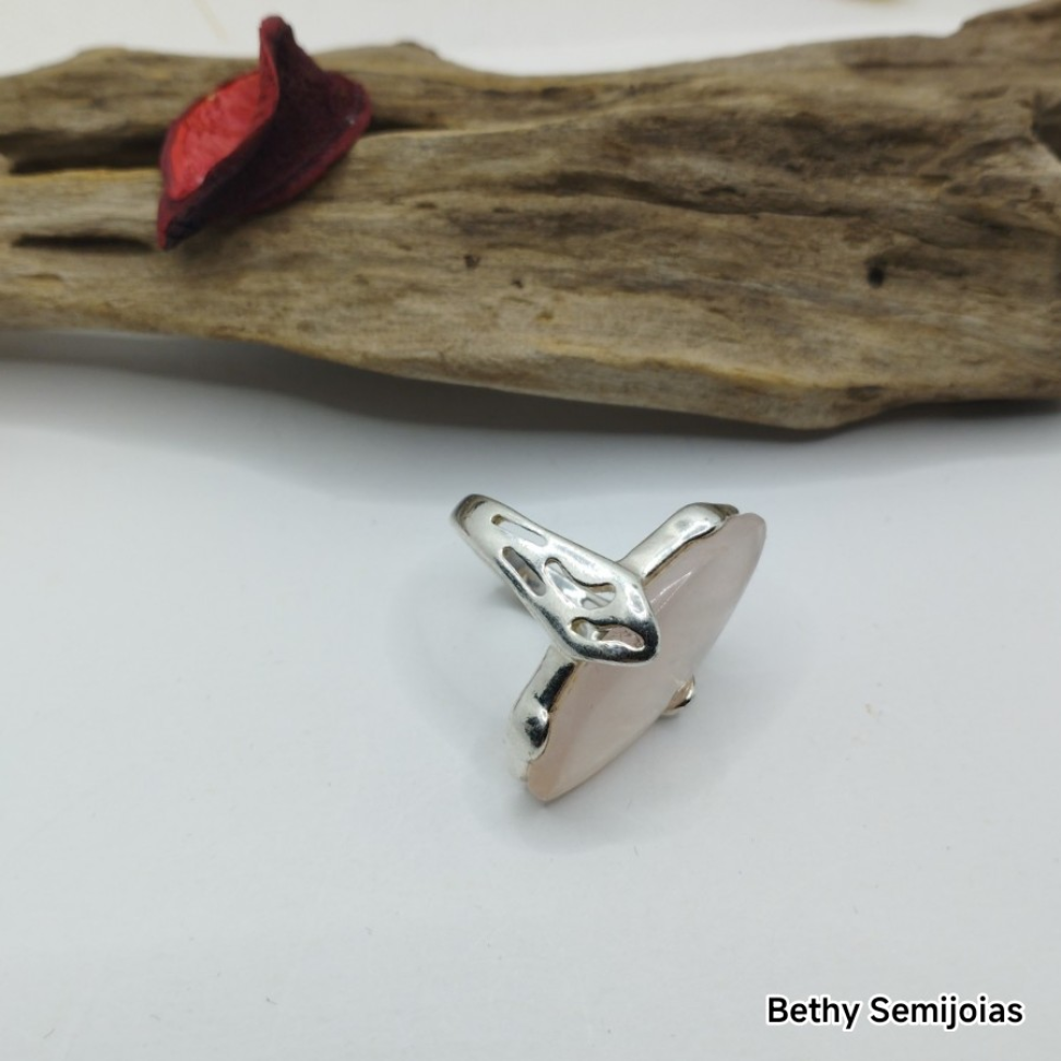 Anel folheado a prata com pedra natural Rosa - #3