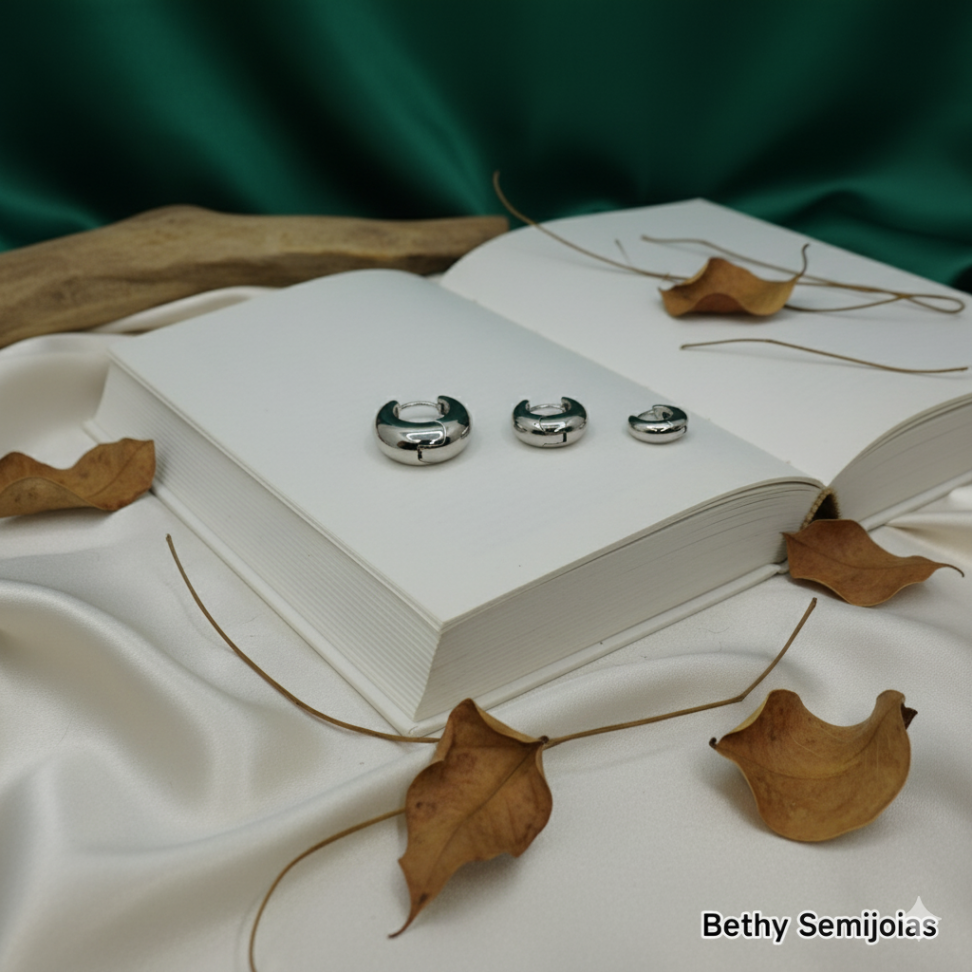 Trio de argolas bojuda em ródio - #3