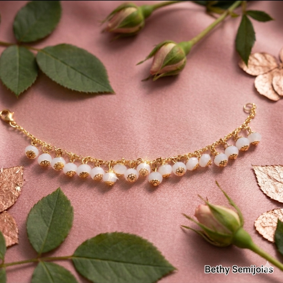 Pulseira pingente cristal branco folheado a ouro - #3