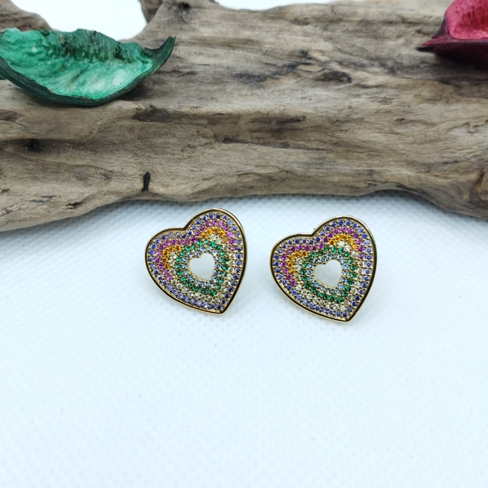Brinco coração colorido em zircônia - #3