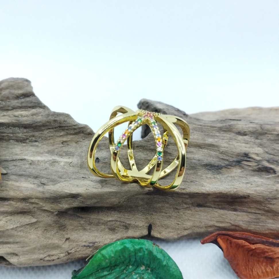 Anel Luxo Formato Seta cruzado no meio cravejado cristal - #2