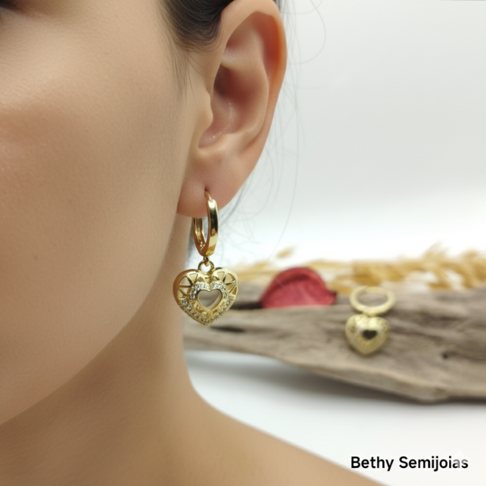 Argola coração cravejado folheado a ouro - #2