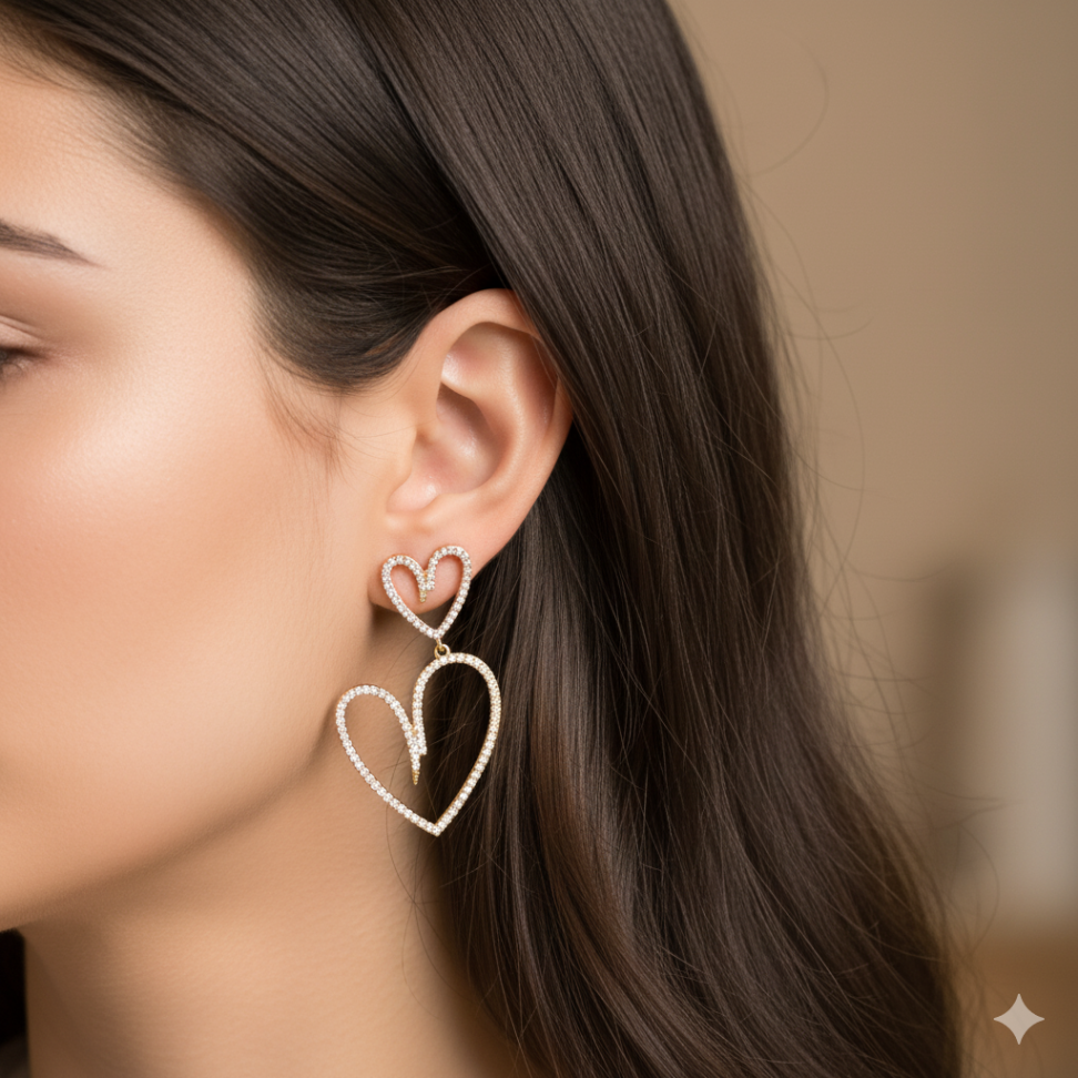 Brinco Corações Vazados cravejados - #3