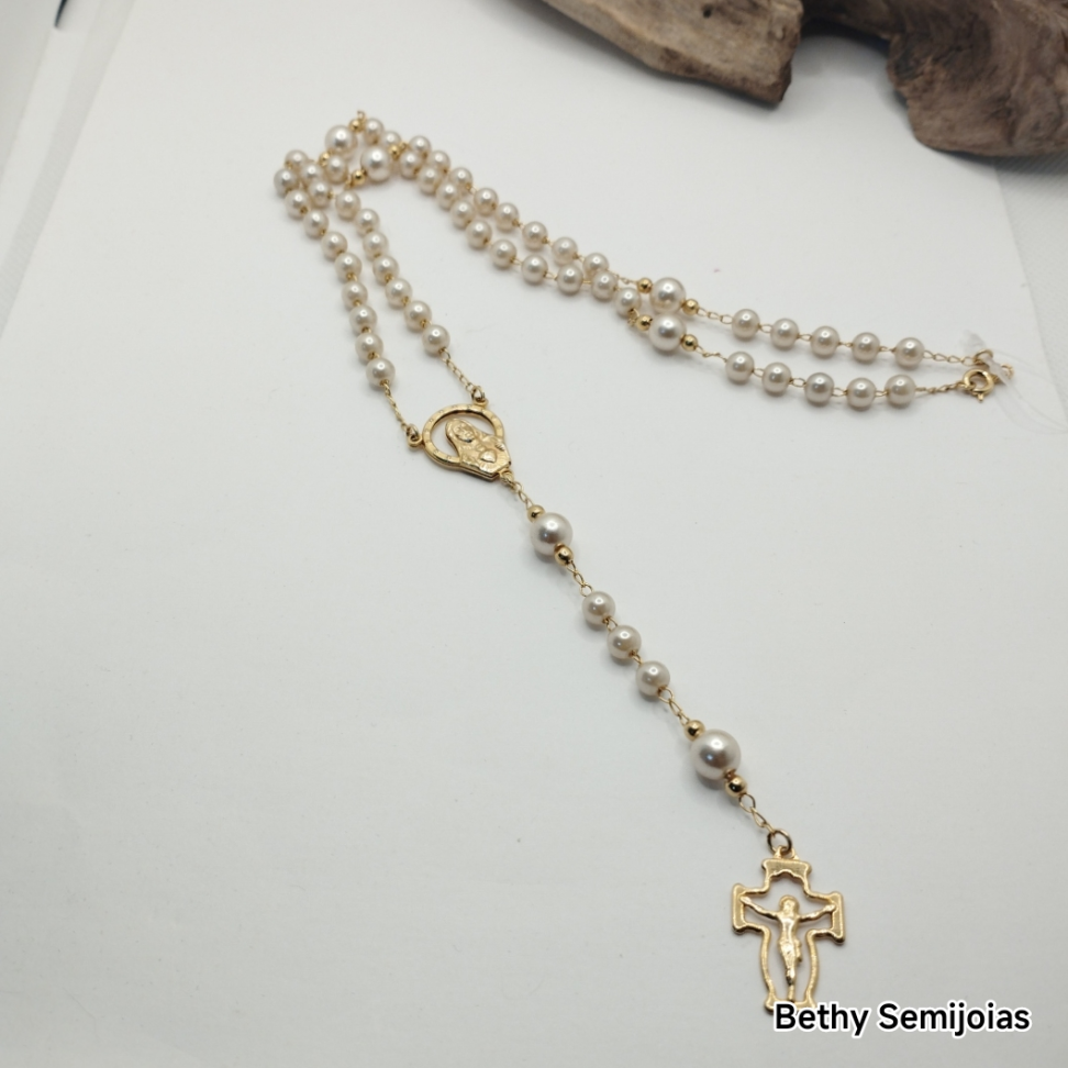 Escapulário pérola folheado a ouro - #2
