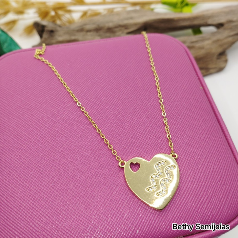 Colar coração signo - aquário - #3