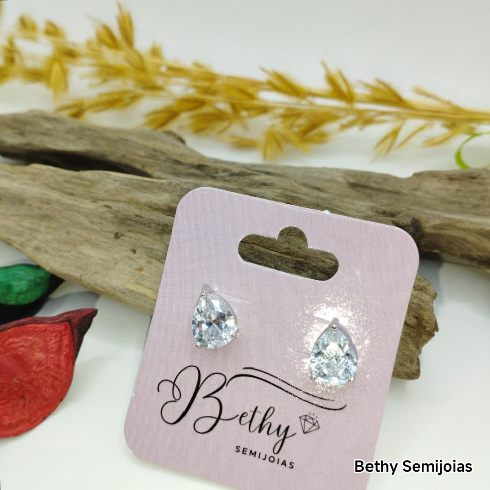 Brinco gota em zircônia em ródio 8mm - #3