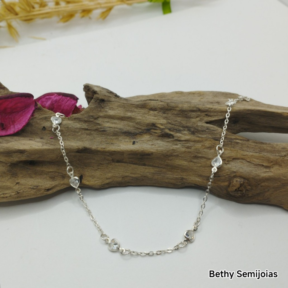 Tornozeleira prata coração de zircônia - #1