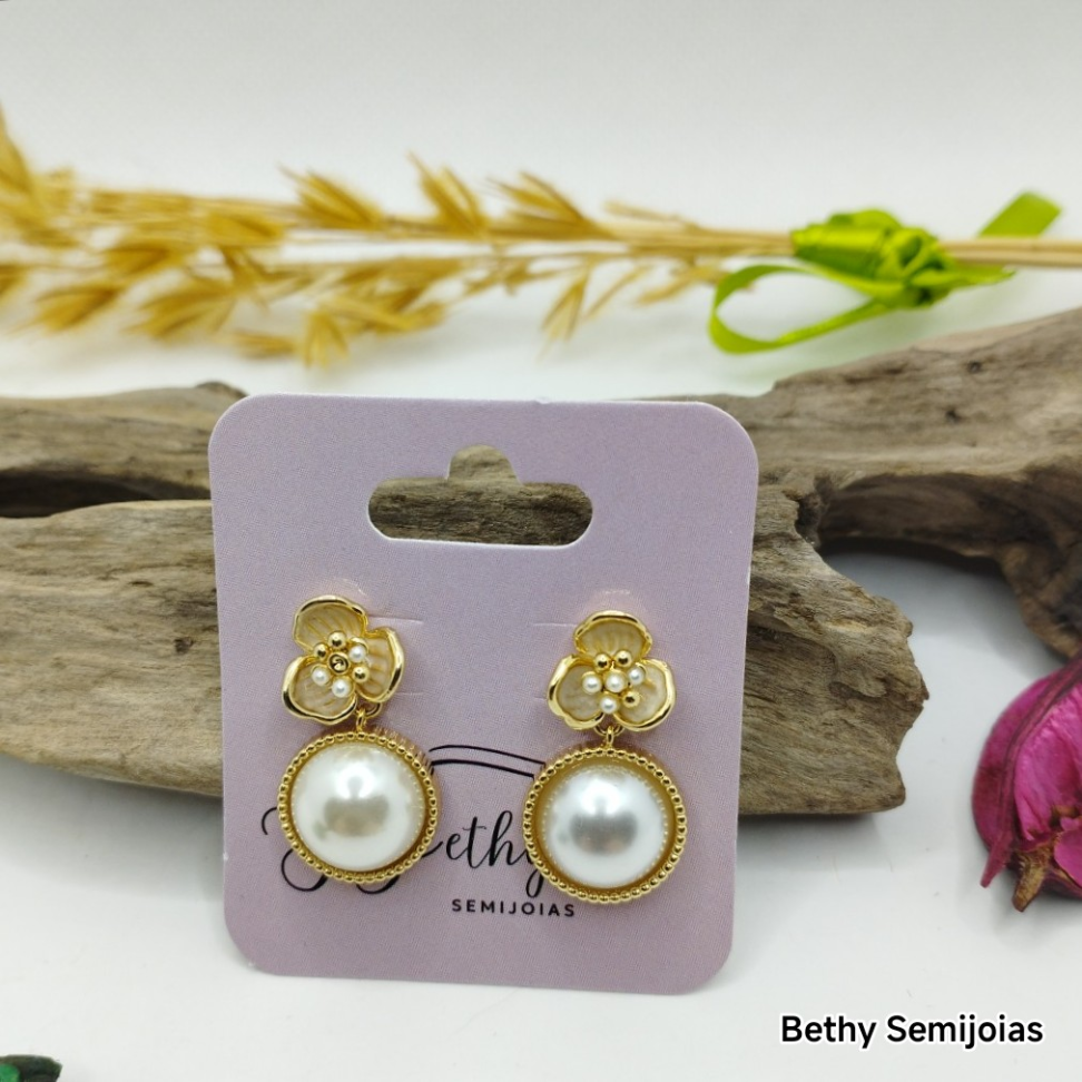 Brinco flor e pérola Shell - #5