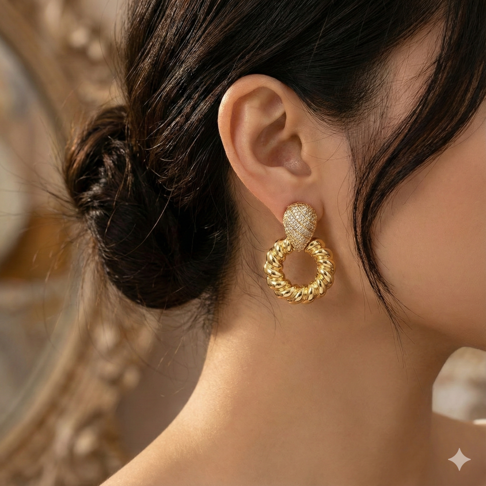 Brinco gota cravejada e aro orgânico - #2