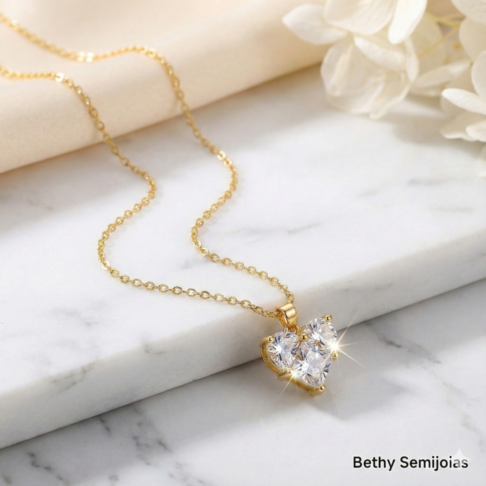 Colar pingente coração zircônia - #2