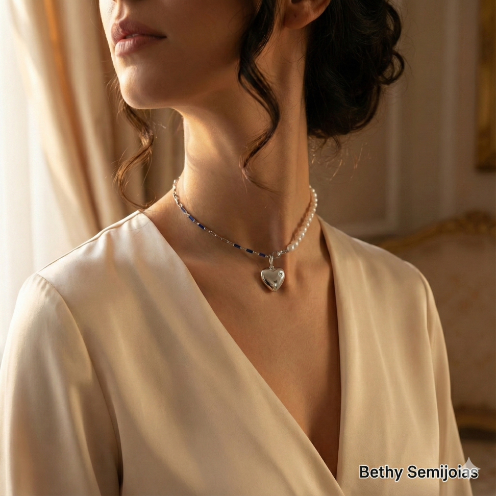 Chocker pérola Shell e corrente Cartier pingente coração ródio - #2