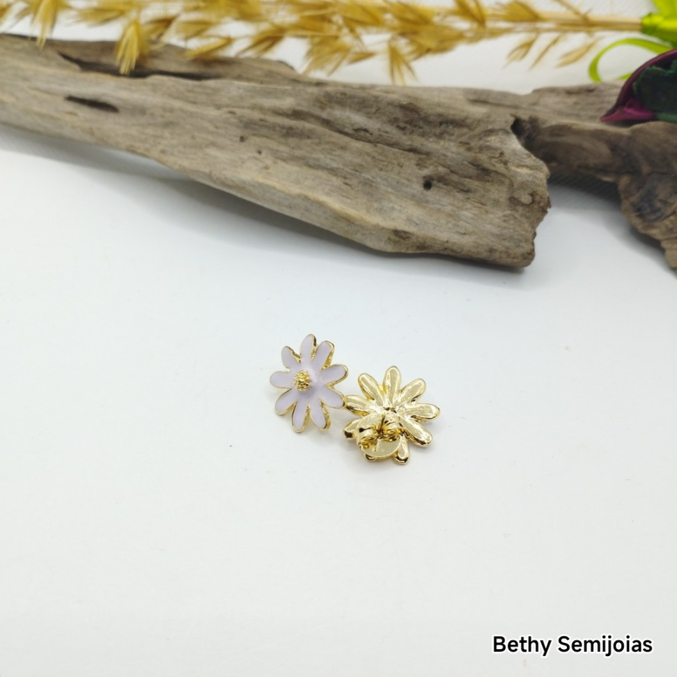 Brinco brinco flor esmaltado rosa - #3