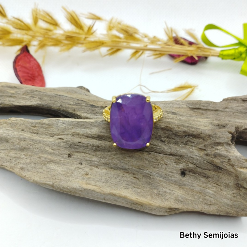 Anel pedra fusion lilás - #3