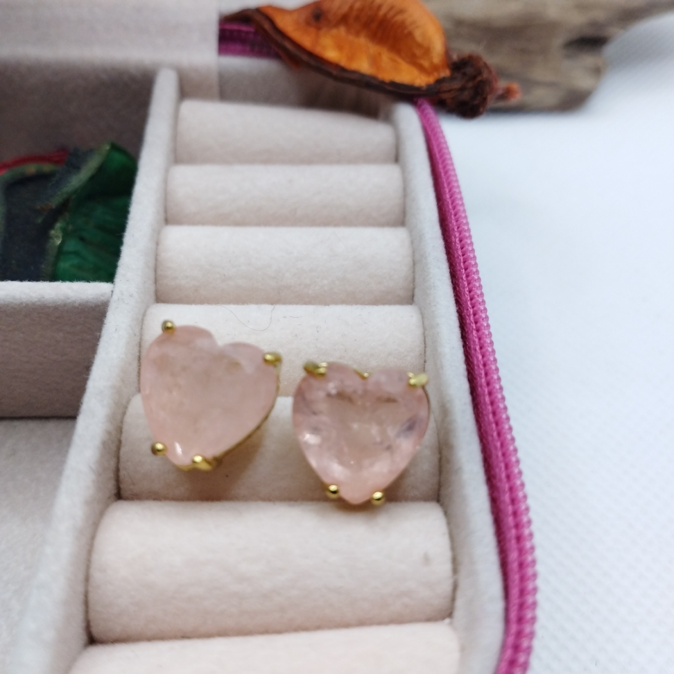 Brinco Coração Lapidado rosa - #3